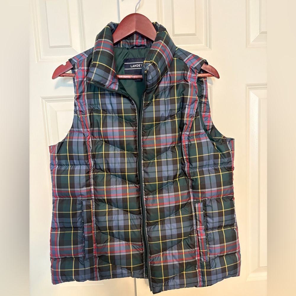 EUC Lands' End Plaid Puffer Vest, sz M